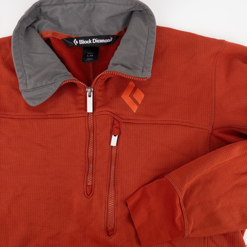 Black Diamond Mens Large 1/4 Zip Pullover Rust Orange‎ Polartec Power Stretch